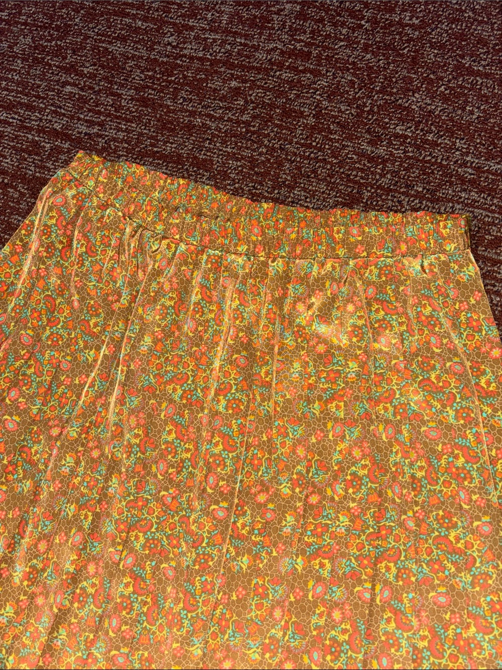 Vintage Leslie Fay pleated tea length skirt elastic waist dainty floral boho 16 - Picture 7 of 10